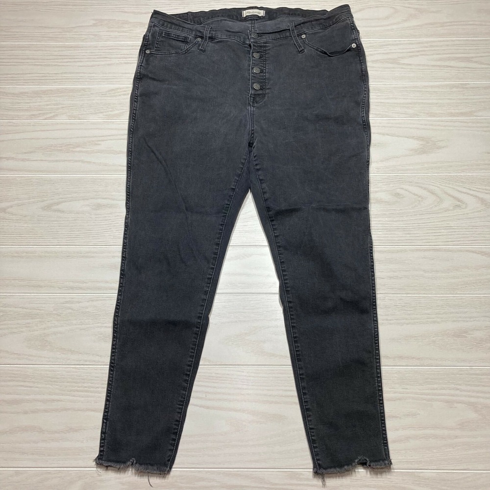 Madewell 10" High Rise Black Skinny Jeans Button Fly‎ Raw Hem Size 35 38x27